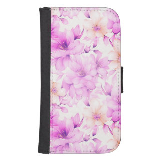 Delicate Watercolor Pink Flowers  Galaxy S4 Wallet Case