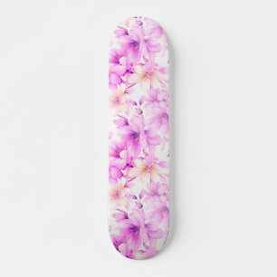 Delicate Watercolor Pink Flowers Skateboard