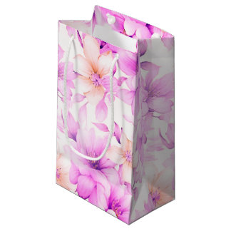 Delicate Watercolor Pink Flowers  Small Gift Bag