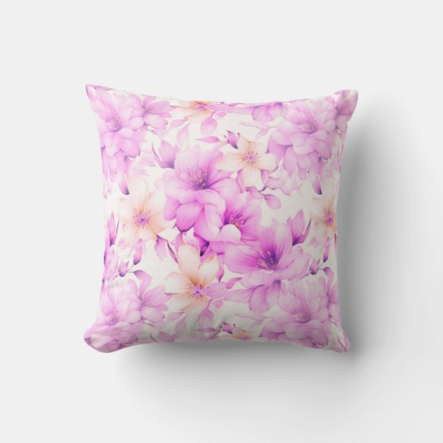 Delicate Watercolor Pink Flowers  Throw Pillow (Front)