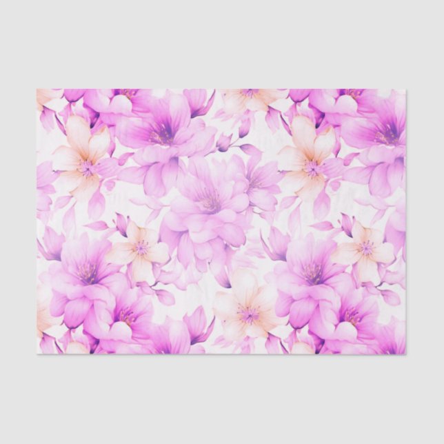 Delicate Watercolor Pink Flowers  Tissue Paper (Front)
