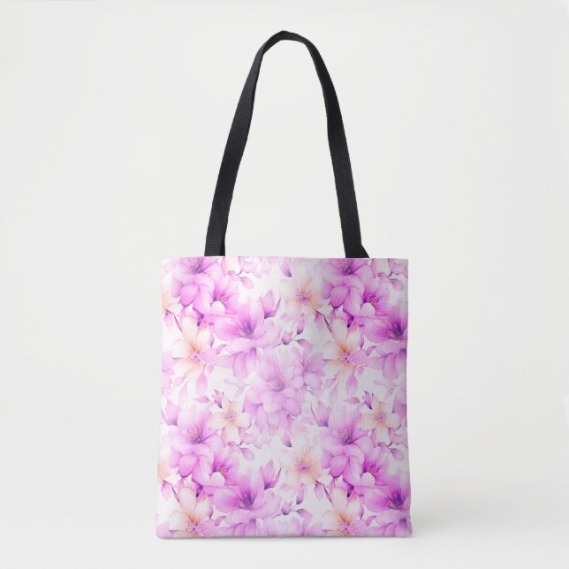 Delicate Watercolor Pink Flowers  Tote Bag (Front)