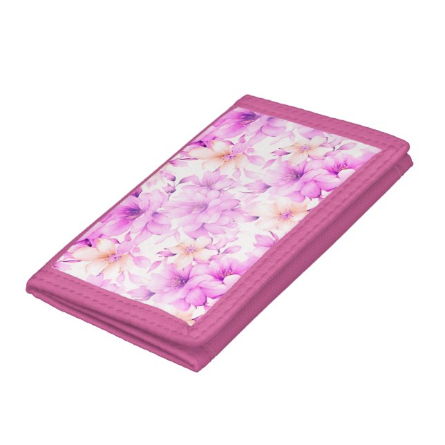 Delicate Watercolor Pink Flowers  Trifold Wallet (Bottom)