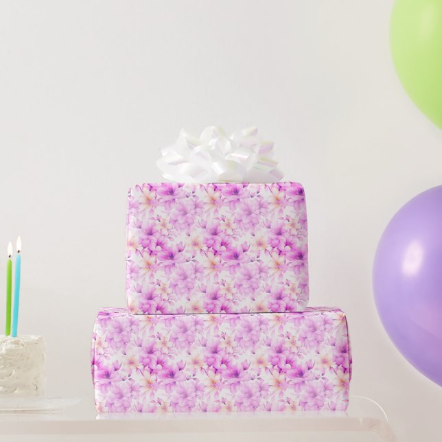 Delicate Watercolor Pink Flowers  Wrapping Paper (Party Gifts)