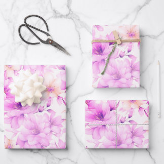 Delicate Watercolor Pink Flowers  Wrapping Paper Sheets