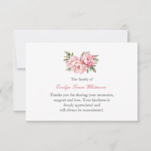 Delicate Watercolor Pink Peony funeral thank you