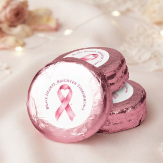 Delicate Watercolor Pink Ribbon Heart MH26 Dipped Oreo Cookie Favors