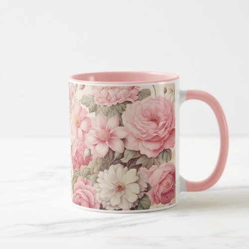 Delicate Watercolor Pink Roses  Apple Blossoms Mug