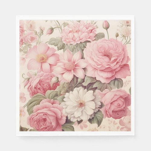 Delicate Watercolor Pink Roses  Apple Blossoms Napkins