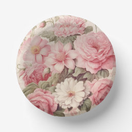 Delicate Watercolor Pink Roses &amp; Apple Blossoms Paper Bowls
