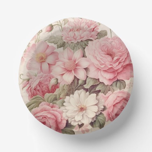 Delicate Watercolor Pink Roses  Apple Blossoms Paper Bowls
