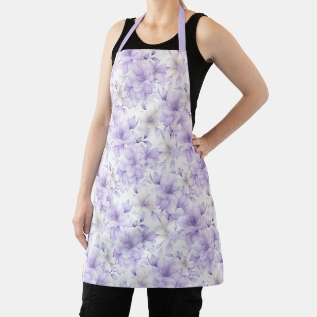 Delicate Watercolor Purple Flowers  Apron (Insitu)