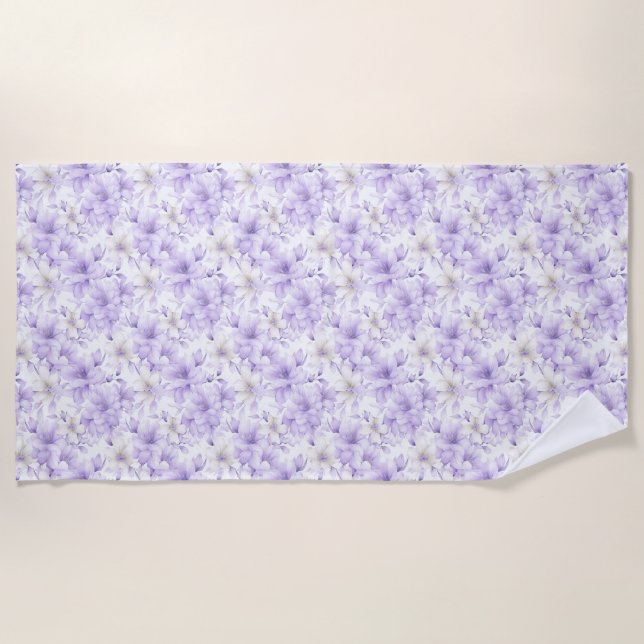 Delicate Watercolor Purple Flowers  Beach Towel (Front)