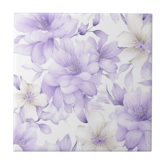 Delicate Watercolor Purple Flowers  Ceramic Tile (Front)