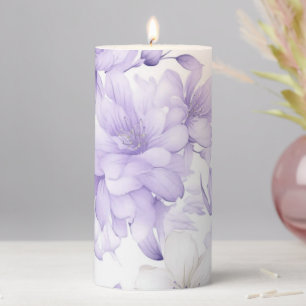 Delicate Watercolor Purple Flowers Pillar Candle