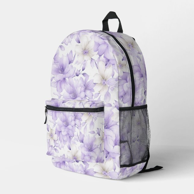 Delicate Watercolor Purple Flowers  Printed Backpack (Back Corner Right)