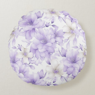 Delicate Watercolor Purple Flowers  Round Pillow