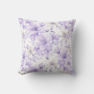 Delicate Watercolor Purple Flowers  Throw Pillow