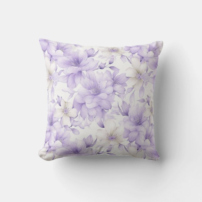 Delicate Watercolor Purple Flowers  Throw Pillow (Front)