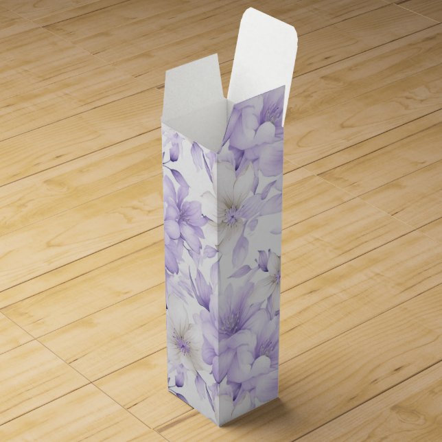 Delicate Watercolor Purple Flowers  Wine Box (Opened)