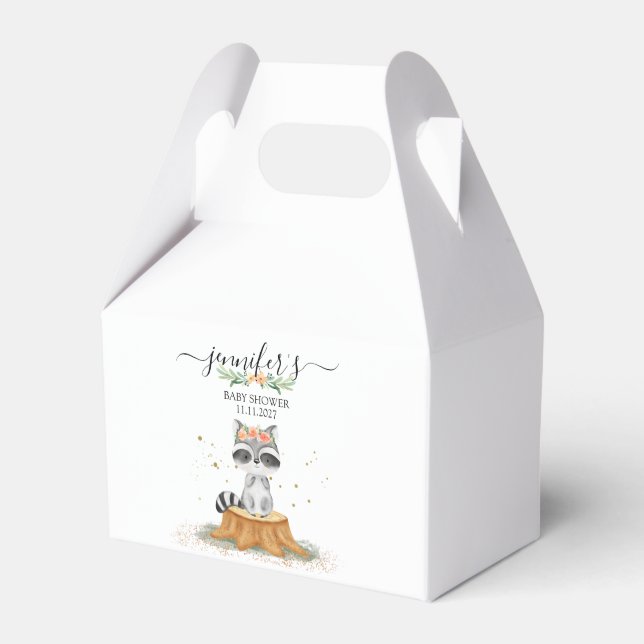 Delicate Watercolor Raccoon Baby Celebration Favor Boxes (Front Side)