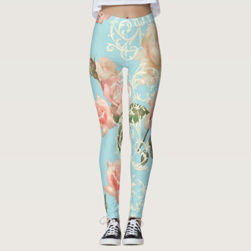 Delicate watercolor rose  leggings