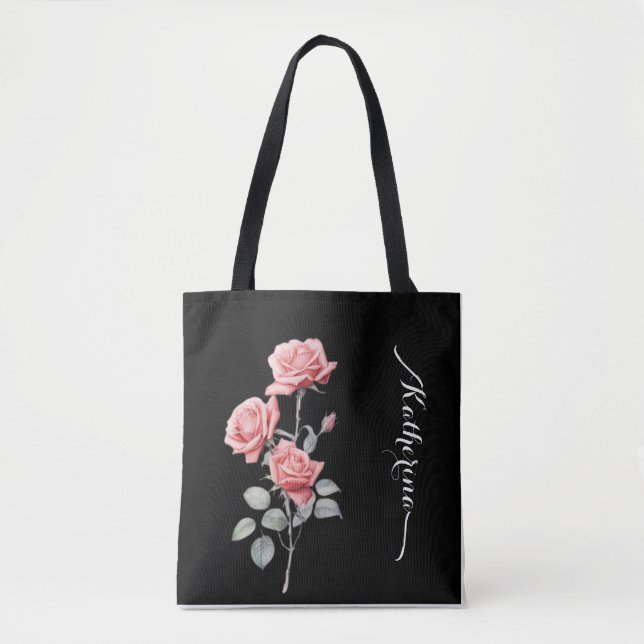 Delicate Watercolor Rose Personalized Tote Bag (Front)