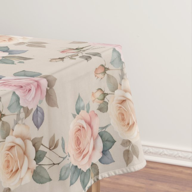 Delicate Watercolor Roses In Soft Pastel Colors  Tablecloth (In Situ)