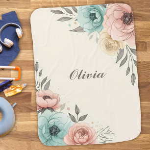 Delicate Watercolor Sketchy Flowers Baby Blanket