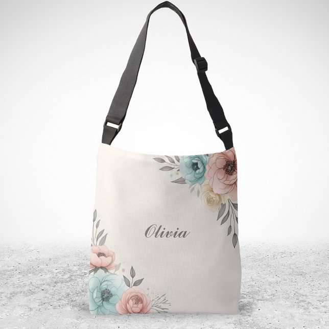 Delicate Watercolor Sketchy Flowers  Crossbody Bag (Creator Uploaded)