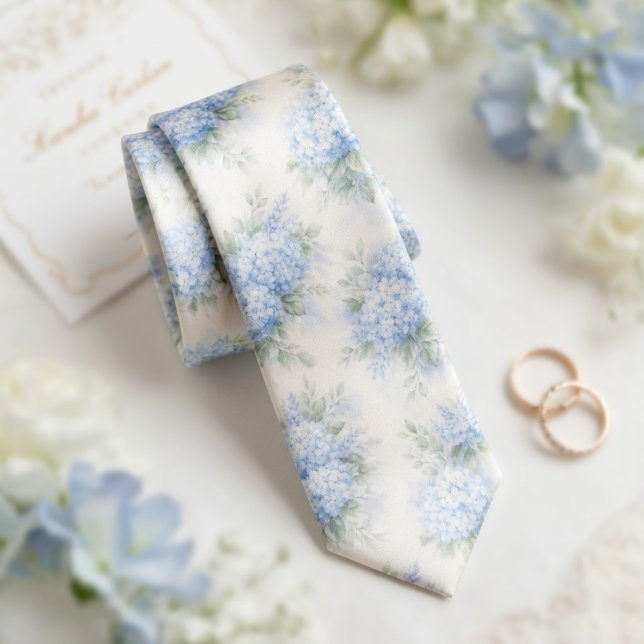 Delicate Watercolor Soft Blue Hydrangea Floral Neck Tie (Creator Uploaded)
