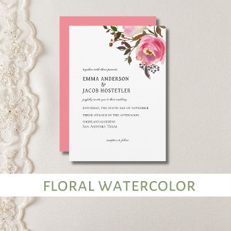 Delicate Watercolor Tropical Spring Roses Invitation