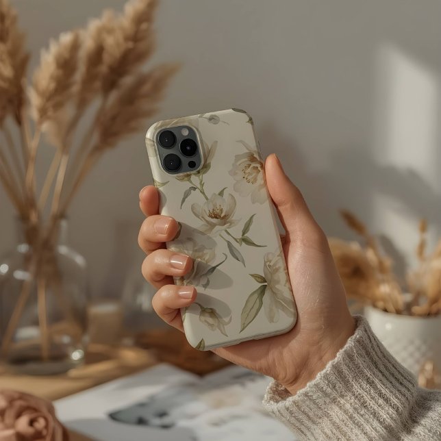 Delicate Watercolor White Floral Pattern iPhone Case (Creator Uploaded)