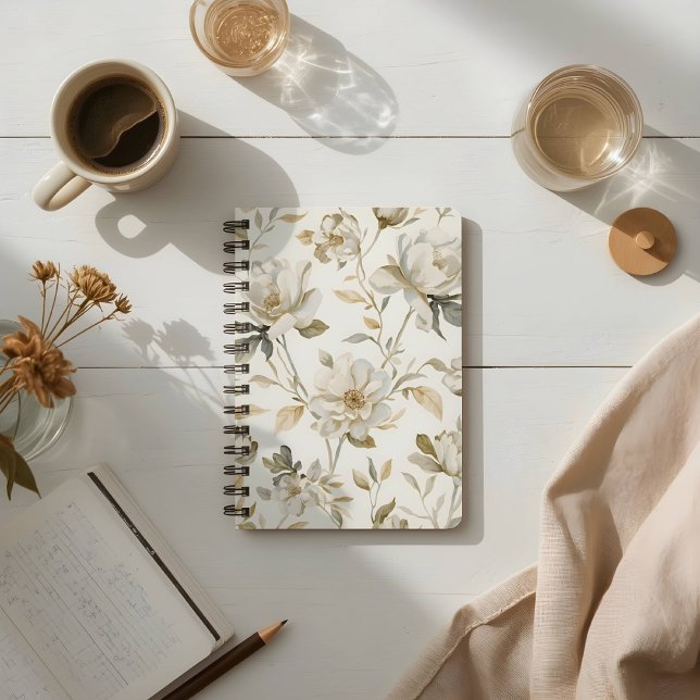 Delicate Watercolor White Floral Pattern Notebook (Creator Uploaded)