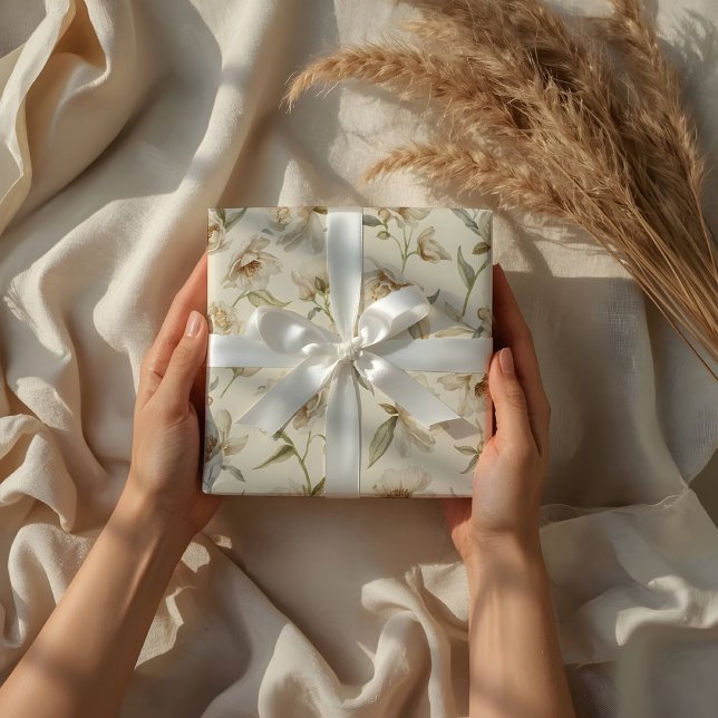 Delicate Watercolor White Floral Pattern Wrapping Paper (Creator Uploaded)