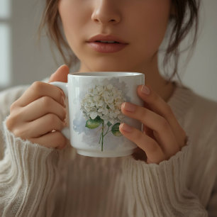 Delicate Watercolor White Hydrangea Floral Coffee Mug