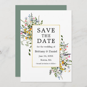 Delicate Watercolor Wildflowers Gold Sage Green Save The Date