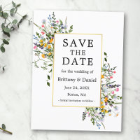 Delicate Watercolor Wildflowers Gold Save The Date