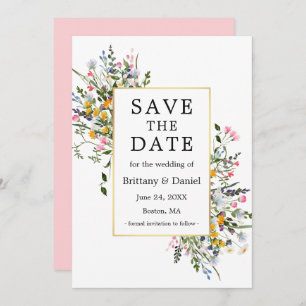 Delicate Watercolor Wildflowers Pink Blush Save The Date