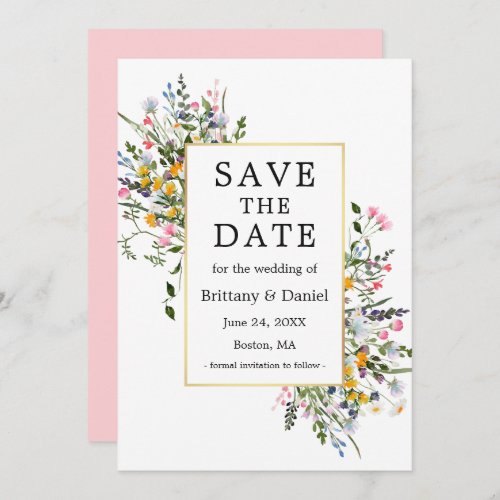 Delicate Watercolor Wildflowers Pink Blush Save The Date