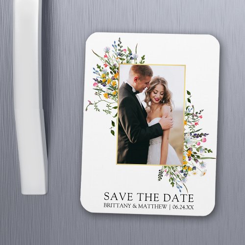Delicate Watercolor Wildflowers Save The Date Magnet