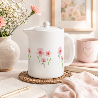 Delicate Watercolor Wildflowers Teapot