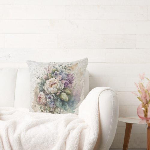  Delicate watercolor wildflowers Throw Pillow