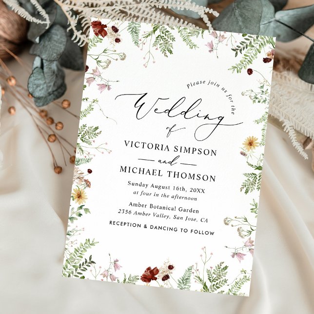 Delicate Watercolor Wildflowers Wedding  Invitation (Creator Uploaded)