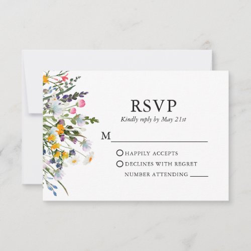 Delicate Watercolor Wildflowers Wedding RSVP Card