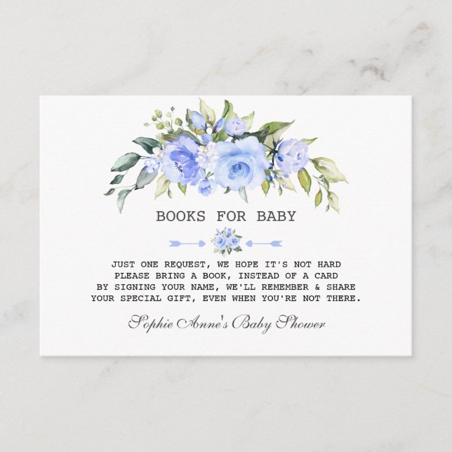 Delicate Watercolour Blue Floral Baby Shower Enclosure Card (Front)