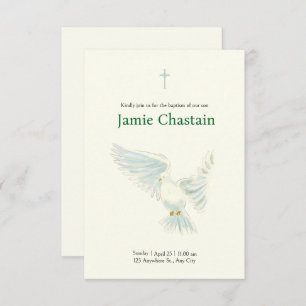 Delicate Watercolour Dove Baptism I Invitation