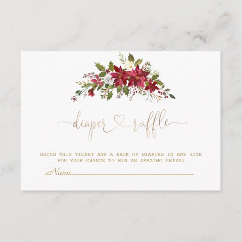 Delicate Watercolour Poinsettia Gold Diaper Raffle Enclosure Card