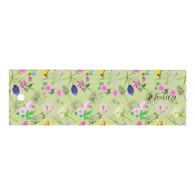 Delicate watercolour wildflowers in green  ruler (Front)
