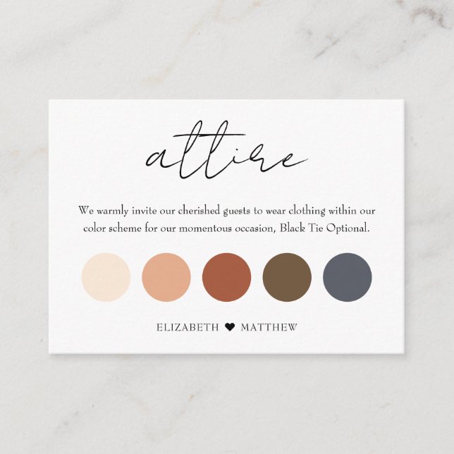 Delicate Wedding Color Palette Attire Cards (Front)